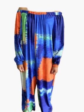 Off-Shoulder Jumpsuit in Bold Blue & Orange